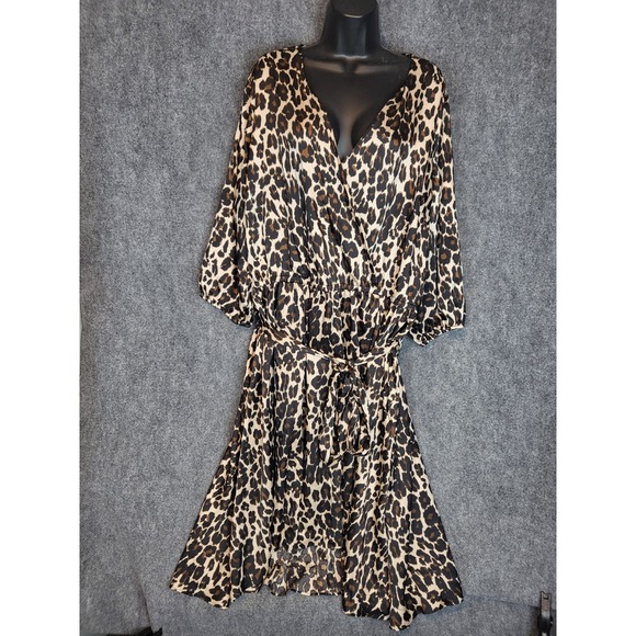 Lane Bryant Women's Plus Size 24 Leopard Print Long Sleeve Midi Dress Party Work - Picture 1 of 7